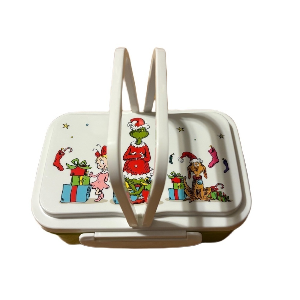 Dr. Seuss Grinch Plastic Food Storage Container NEW Compartment Lunch Christmas